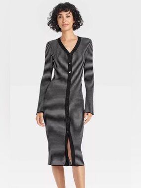 Target Black and White Striped Button-Front Midi Dress
